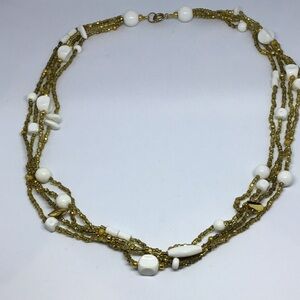 Elegant Gold and White Beaded Necklace